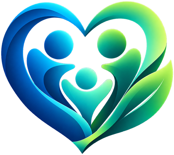 Legends Health logo: a heart holding a family, with a green leaf